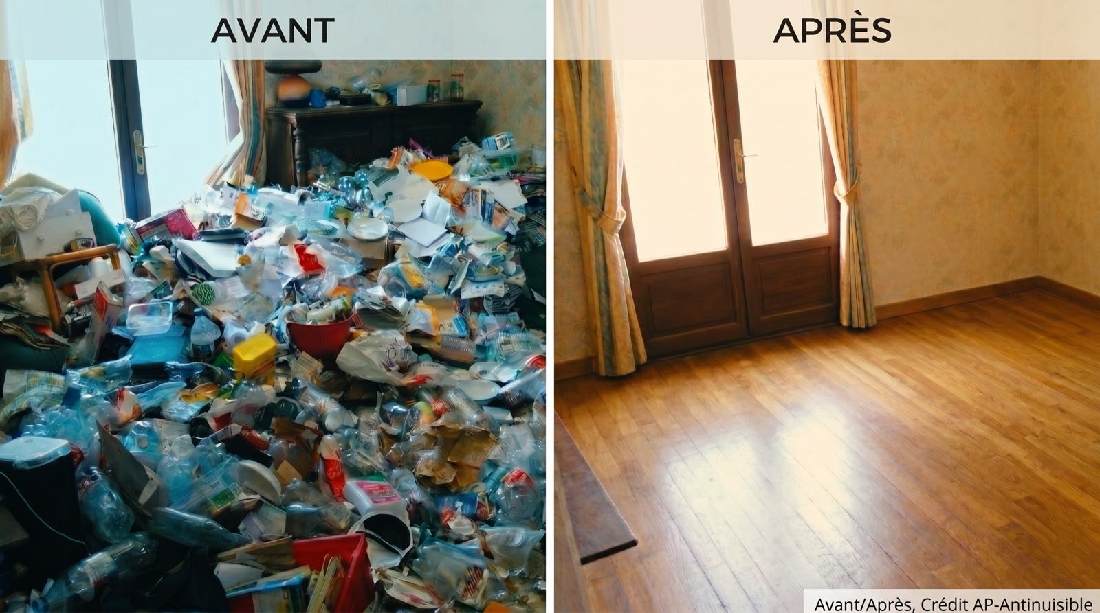 Avant / après : débarras et remise en état d'un logement insalubre par AP-ANTI nuisible